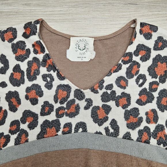 Fantastic Fawn Womens Brown Leopard Colorblock Oversized Sweater Small - Picture 5 of 10